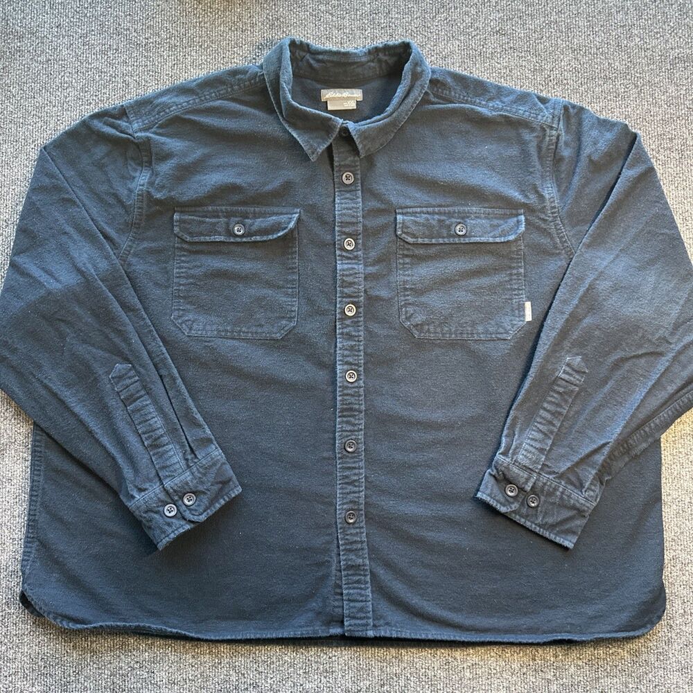 Eddie Bauer Shirt Mens XXL Blue Thick 100% Cotton Button Up Long Sleeve Shacket